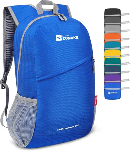 ZOMAKE Mochila ligera y plegable, mochila pequeña para senderismo, resistente al agua, bolsa de día para viajes (azul oscuro)