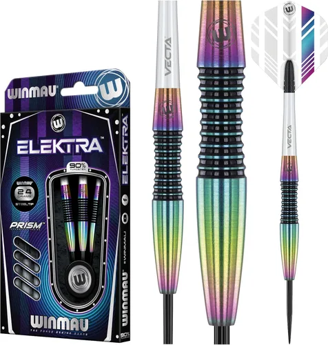WINMAU Elektra - Dardos de tungsteno 90% con vuelos de prisma y ejes Vecta (tallos) Pesos disponibles de 0.78 oz-0.85 oz-0.92 oz, agarre urbano,