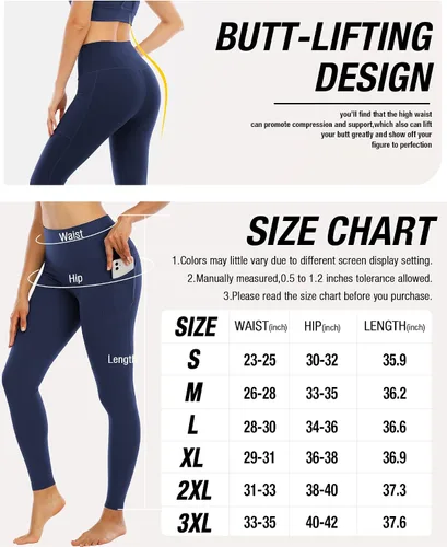 Miniatura 6 de YOUNGCHARM - Paquete de 4leggings con bolsillos para mujer, con cintura alta y control de abdomen, pantalones deportivos de yoga