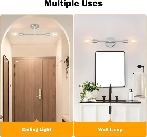 Miniatura 3 de FadimiKoo 2 lámparas de níquel cepillado para tocador de baño, iluminación plateada para baño sobre espejo, moderna iluminación de pared