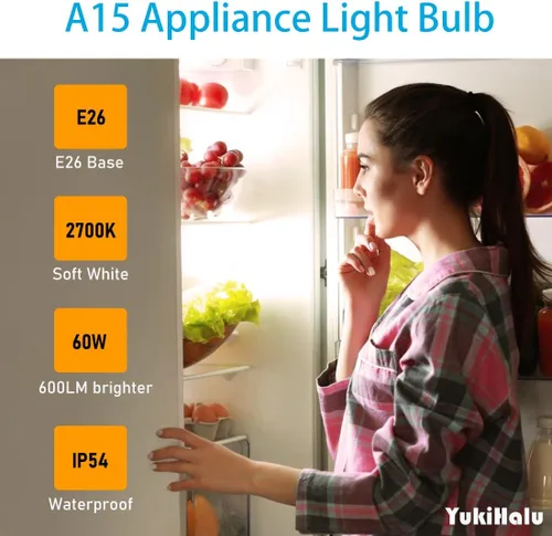 Miniatura 3 de YukiHalu, Bombilla A15 para electrodomésticos, equivalente a 60 W para campana extractora/bombilla de refrigerador/luz de ventilador de techo, 600