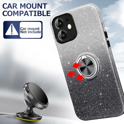 Miniatura 5 de Funda para Samsung Galaxy S22 Ultra 5G con soporte de anillo magnético, purpurina brillante, para niñas y mujeres, funda protectora de TPU y funda