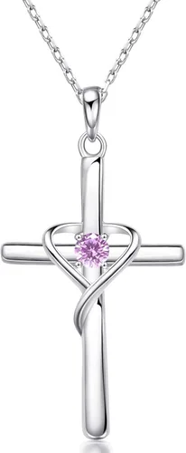 AmorAime - Collar de cruz de plata de ley 925 para mujeres y hombres con circonita cúbica 5A para adolescentes y niñas regalos para Navidad