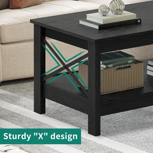 Miniatura 7 de YITAHOME Mesa de centro para sala de estar, mesa de café moderna de estilo granja con almacenamiento, mesa de centro de 2 niveles, mesa de acento