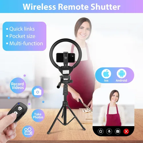 Miniatura 8 de Sensyne Anillo de luz de 12 pulgadas con palo selfie de 67 pulgadas, trípode y soporte para teléfono, control remoto selfie de luz circular