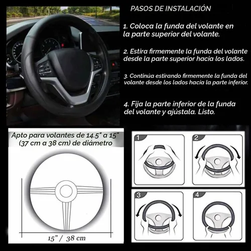 Miniatura 5 de Valleycomfy Funda de cuero de microfibra para volante universal de 15 pulgadas (negro)