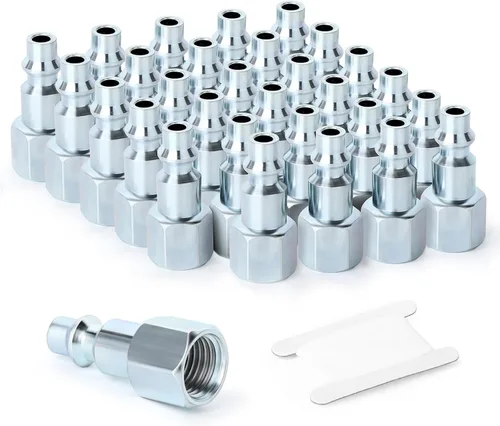 Miniatura 28 de GASHER 5 piezas de ajuste de herramienta de aire industrial de acero inoxidable 304 NPT hembra de 1/4 pulgada, tapones neumáticos de alto flujo