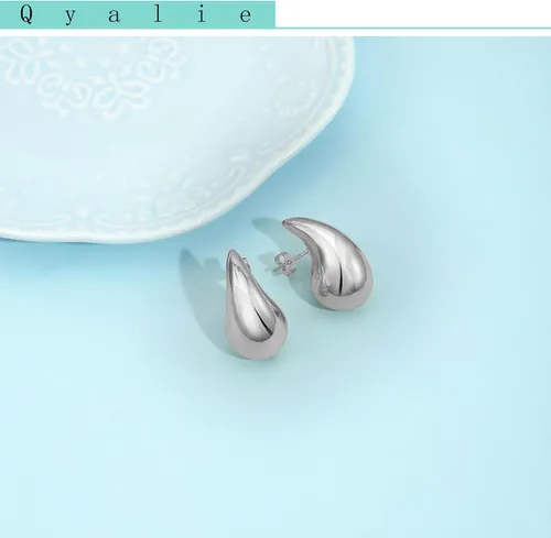 Miniatura 4 de Qyalie Aretes de aro de oro grueso para mujer, aretes de lágrima de moda, grandes, gruesos, ligeros, chapados en oro de 18 quilates, joyería