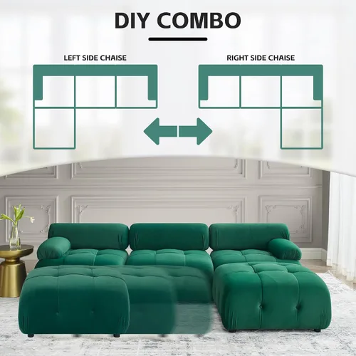 Miniatura 5 de DEINPPA Sofá modular modular de 93 pulgadas, sofá de terciopelo minimalista en forma de L, sofá convertible, muebles de sala de estar para sala