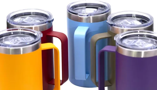 Miniatura 5 de Ezprogear Taza de café de acero inoxidable de 32 onzas, vaso de doble pared aislado al vacío con asa, tapa y pajitas (32 onzas, violeta brillante)