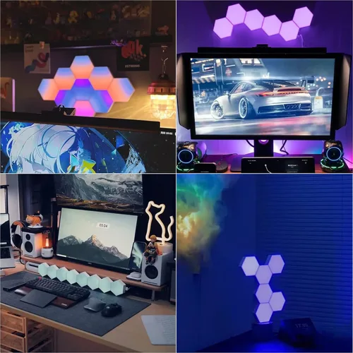 Miniatura 6 de Vcwtty Paneles de Luces Hexagonales para Pared, Luces LED Inteligentes de Pared con APP, Ensamblaje Modular DIY con Sincronización de Música RGB