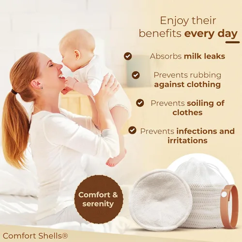 Miniatura 3 de Comfort Shells® Almohadillas de lactancia reutilizables, paquete de 14 almohadillas ultrasuaves para el pecho + bolsa de lavandería + pulsera