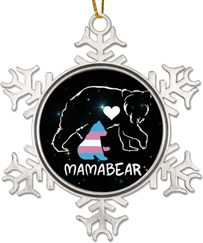 Miniatura 8 de Mama Bear Always and Forever - Adornos de Navidad LGBT para niños, regalo del mes del orgullo, orgullo lesbiano, recuerdo de Navidad, copos de nieve