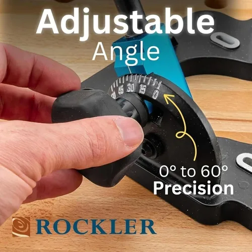 Miniatura 7 de Rockler Guía de taladro Adaptador de prensa de taladro portátil para taladro manual - Ángulo de 0 a 60 con transportador y llave de portabrocas