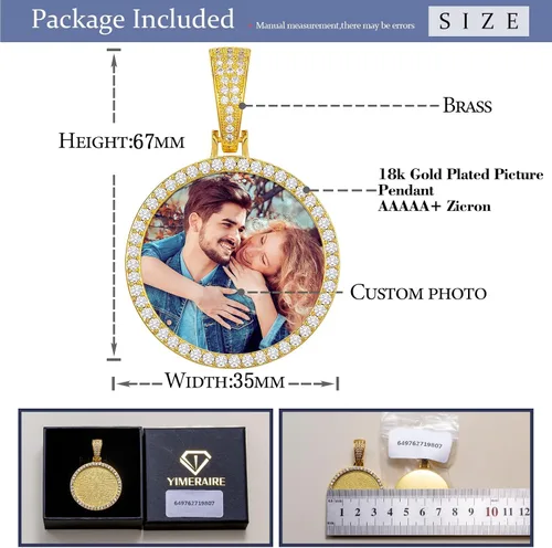 Miniatura 5 de YIMERAIRE Collar personalizado con imagen chapado en oro de 18 quilates, negrooroplata, cadena circular personalizada con dije de placa de perro CZ
