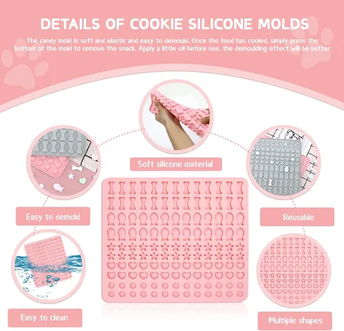 Miniatura 3 de LELE LIFE Moldes de silicona para gomitas de 130 cavidades, moldes de chocolate semiesfera con forma de corazón y estrella de hueso para dulces