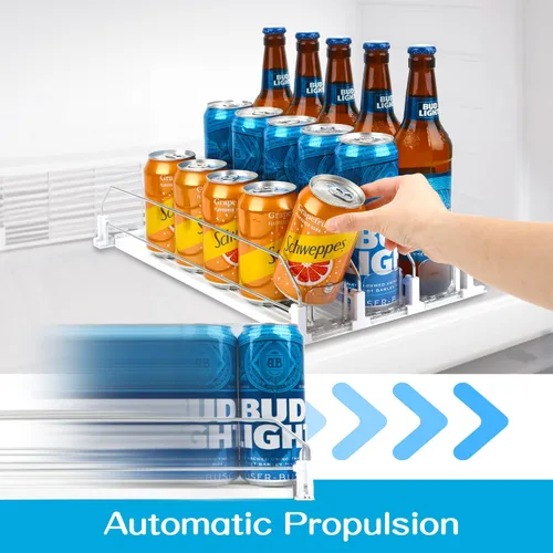 Miniatura 4 de Dispensador de latas de soda para refrigerador, estante de autoempuje de 3 filas, se adapta a hasta 15 latas, estante de almacenamiento de bebidas
