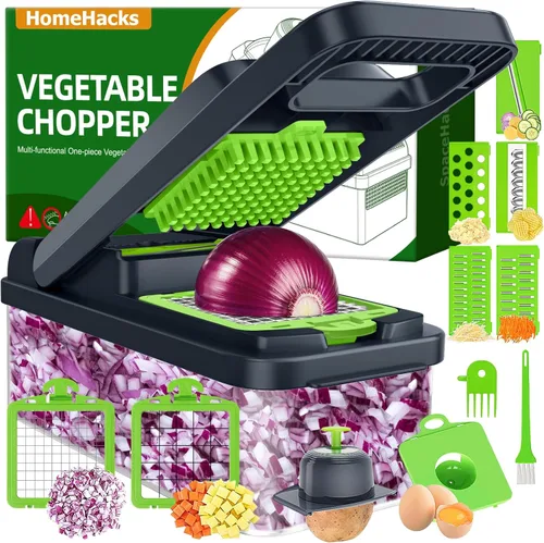HomeHacks Cortador de verduras, utensilio de cocina 12 en 1, cortador, cortador de cebolla, ensalada, rallador de queso y separador de huevos, tapa