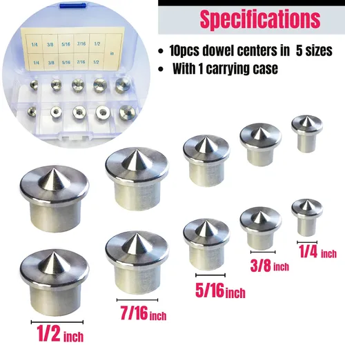 Miniatura 7 de Juego de 10 centros de clavija de acero inoxidable para perforar agujeros con punta afilada para herramientas de carpintería, clavijas sólidas