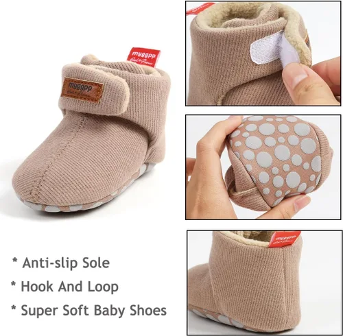 Miniatura 3 de TIMATEGO - Pantuflas tipo botines de felpa con suela antideslizante para recién nacidos, bebés, niños y niñas