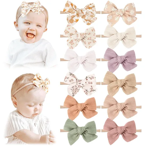 Miniatura 10 de Niceye Accesorios para el cabello hechos a mano: 12 paquetes de diademas elásticas de nailon y moños para recién nacidos, bebés y niñas pequeñas