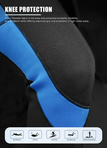 Miniatura 6 de Hevto - Traje de neopreno de 3/2 mm para hombre, cremallera frontal, traje corto completo para aguas frías, para natación, surf, buceo