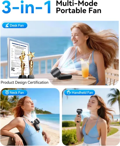 Miniatura 4 de KIMMOO Ventilador Turbo Portátil de Mano 3 en 1 - 100 Velocidades, 13500 RPM, 12 Horas de Refrigeración, Pantalla Digital, Rotación de 120°, Mini