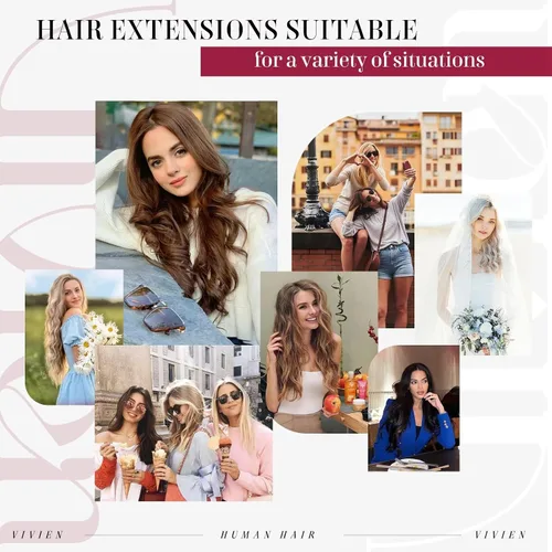 Miniatura 7 de Vivien Extensiones de cabello humano con clip, color negro azabache, extensiones de cabello humano real con pinzas invisibles, doble trama, 14