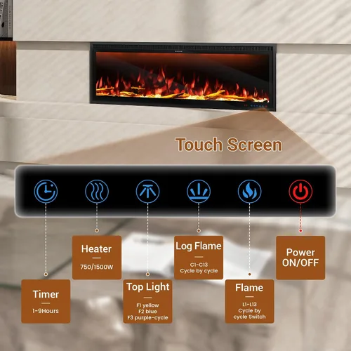 Miniatura 7 de Clihome Calentador eléctrico de chimenea de 74 pulgadas con chimenea LED Wi-Fi para montaje en pared/chimenea eléctrica empotrada con cristales