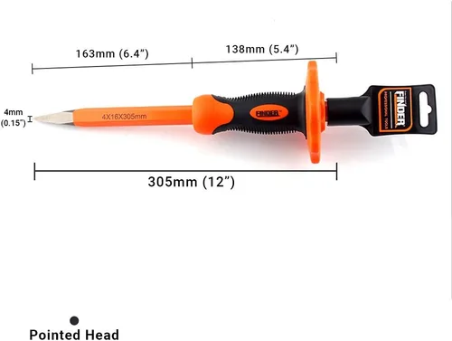 Miniatura 3 de Finder Cinceles puntiagudos resistentes de 12 pulgadas con protección para las manos, cabeza puntiaguda/lanza