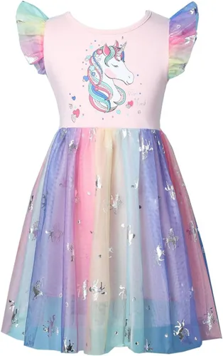 Akyzic Vestido de tul para niños pequeños, disfraz de unicornio para cumpleaños, fiesta de princesa, falda tutú casual de verano para niñas