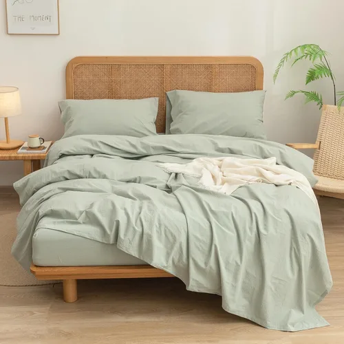 Miniatura 3 de BESTOUCH Juego de sábanas 100% algodón lavado con tacto de lino, súper suave, cómodo, elegante, ligero, juego de ropa de cama sólido de 4 piezas