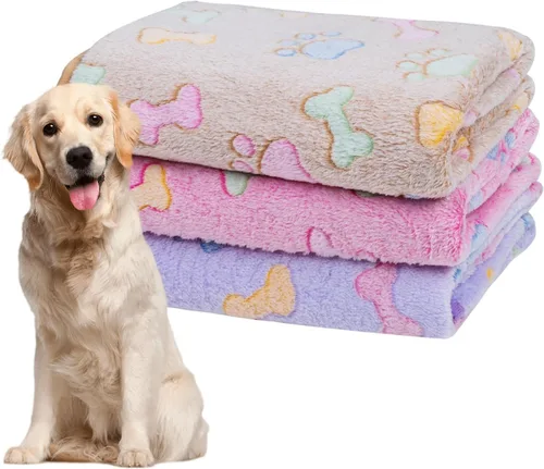 Miniatura 16 de Dono 1 paquete de 3 mantas para perros, manta de forro polar suave y esponjosa para mascotas, tapete cálido para dormir, diseño de huellas