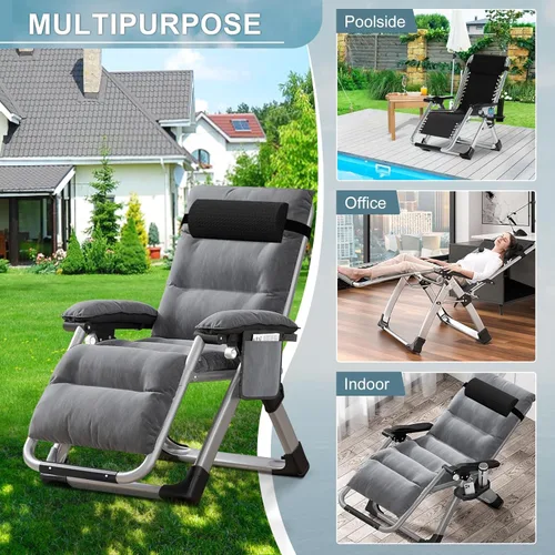 Miniatura 4 de ABORON Silla de gravedad cero mejorada con cojín para reposabrazos, sillas plegables de lona de primera calidad para exteriores, sillas de patio