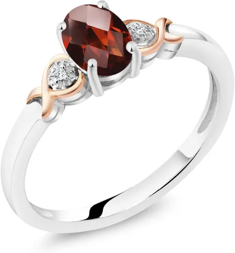Miniatura 28 de Gem Stone King Anillo de compromiso de plata de ley 925 y oro rosa de 10 quilates, piedra preciosa ovalada de 0.276 x 0.197 in, con acento