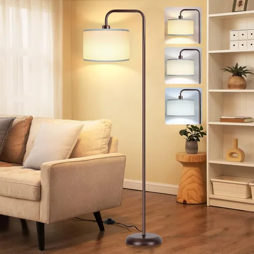 Lámpara de pie de LED, moderna, para lectura, de poste alto, para sala de estar, dormitorio, estudio y oficina, temperatura de 3 colores, Marrón