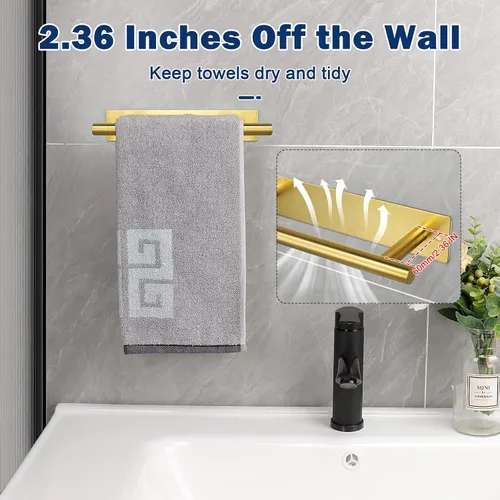 Miniatura 4 de NearMoon Toallero Autoadhesivo/Anillo de Toalla de Mano, Barra de Toalla de Mano de Acero Inoxidable Resistente al Óxido, Se Pega en la Pared - Oro