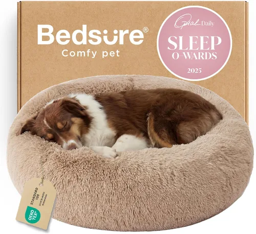 Miniatura 64 de Bedsure - Cama relajante para perro mediano, lavable, tipo dona, cama para gato, antideslizante, redonda, afelpada, mullida, de piel sintética