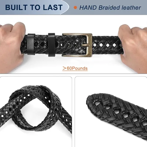 Miniatura 4 de Cinturón de cuero trenzado para hombre, jeans casuales, golf, hebilla de aleación tejida de cuero para hombre, cinturones trenzados a mano, regalo