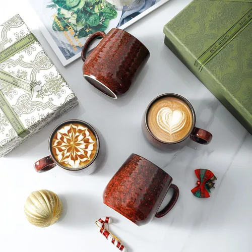 Miniatura 5 de HASENSE Juego de 4 tazas de café de cerámica, tazas de café pequeñas de 8 onzas, taza de porcelana con asa para expreso, té, leche y cacao, ideal