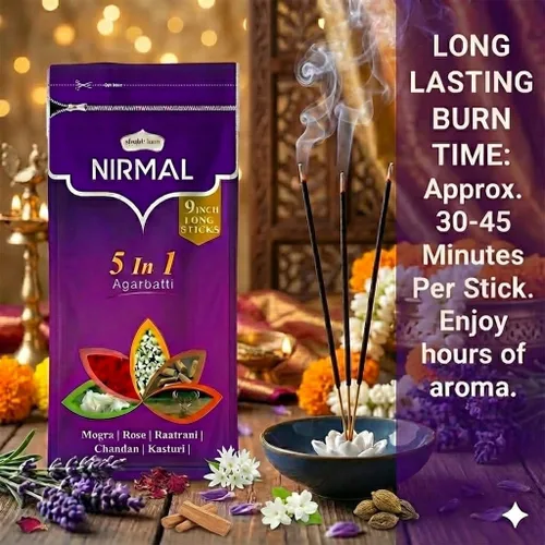Miniatura 4 de Shubhkart Nirmal - Varitas de incienso aromático 5 en 1, paquete de 2 (200 varitas en total). Mezclas surtidas: rosa, mogra, sándalo, jazmín