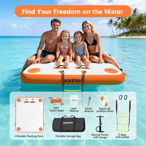 Miniatura 5 de VOFiTNY Muelle flotante inflable, plataforma flotante para lagos, flotadores de lago para adultos, tapete de balsa para isla para lago, playa