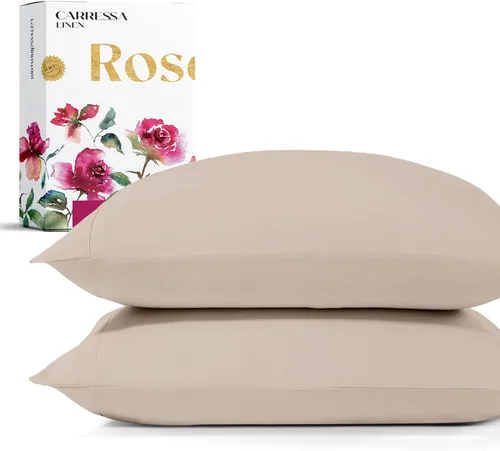 Miniatura 18 de Carressa Linen Juego de 2 fundas de almohada 100% algodón egipcio, tamaño estándar, lujosas fundas de almohada de algodón de la serie 1200