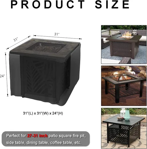 Miniatura 2 de WOMACO - Cubierta cuadrada impermeable para hoguera de patio, cubiertas de mesa al aire libre, protector de mesa para hoguera de 31 x 31 pulgadas