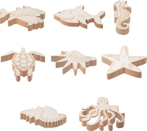 Miniatura 8 de 48 recortes de madera sin terminar de animales del océano para niños, pintura de madera a granel para que los niños pinten, recortes de vida animal