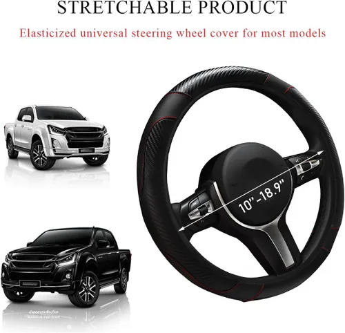 Miniatura 2 de Wevdn Funda elástica para volante con diseño de fibra de carbono, color negro