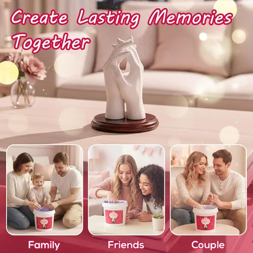 Miniatura 4 de Falling in Art Kit de fundición a mano para parejas, kit de molde de mano de yeso de recuerdo para familia, niños, adultos con cubo grande, guantes