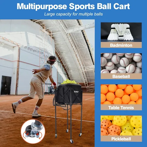 Miniatura 4 de Tolva portátil de pickleball y pelota de tenis con ruedas, carrito de enseñanza de pelotas deportivas plegables, organizador de sóftbol ligero