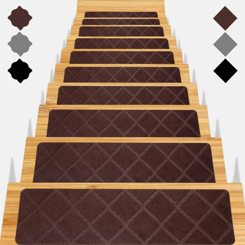 Miniatura 12 de Peldaños de escalera para escalones de madera 15 piezas - 8x30 pulgadas Alfombra corredor para escaleras interior Alfombrillas antideslizantes