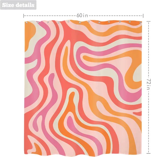 Miniatura 4 de Cortina de Ducha Abstracta Rosa de 60 Pulgadas de Ancho x 72 Pulgadas de Alto, Cortina de Ducha Retro Naranja, Estética Groovy Bonita de los Años 70